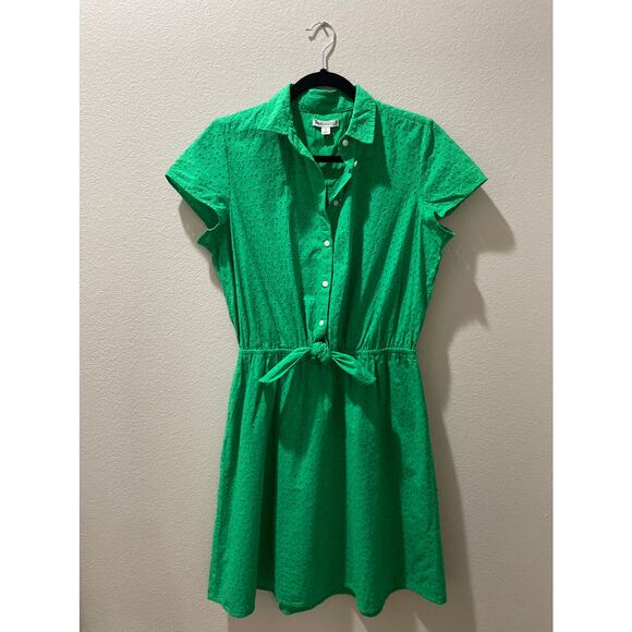 J. CREW MERCANTILE Green Eyelet Tie Front Collared Embroidered Dress Size S - Picture 2 of 7